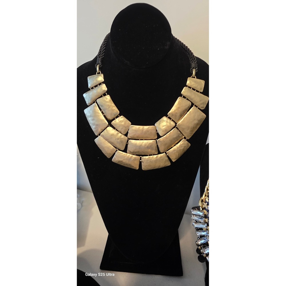 Bib Necklace Statement Gold Egypt‎ Hammered Tiered Chunky Women